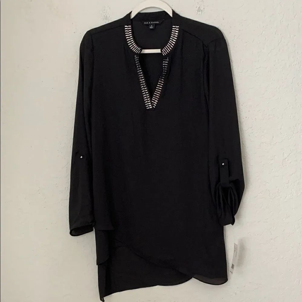 NWT Zac & Rachel Black Embellished Women's Top Asymmetrical Tunic Size M